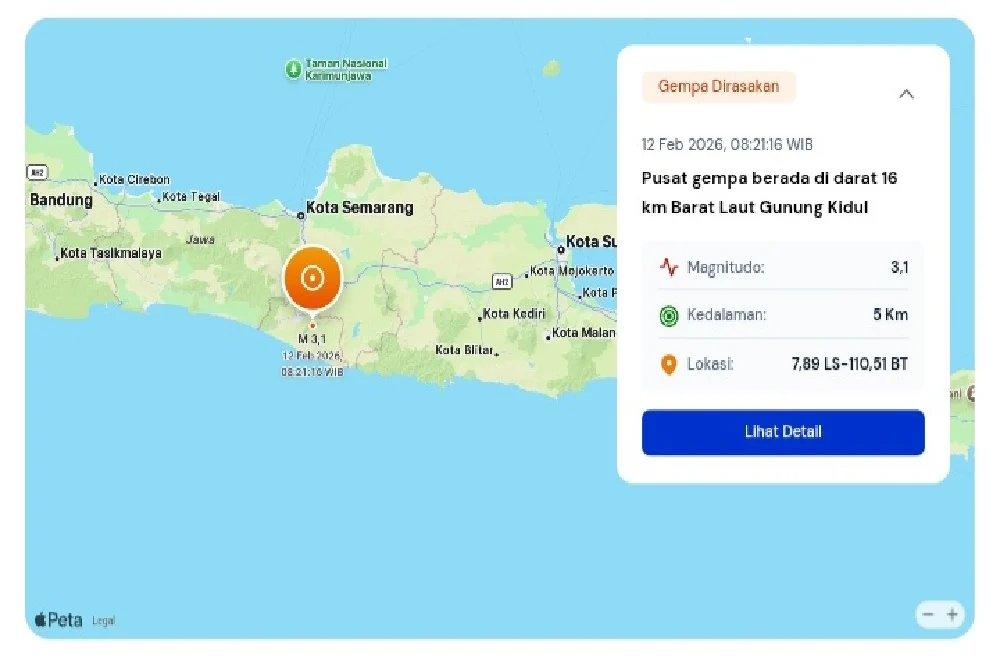 Gempa Magnitudo 2,3 Guncang Gunungkidul DIY, BMKG Pastikan Tak Berpotensi Tsunami