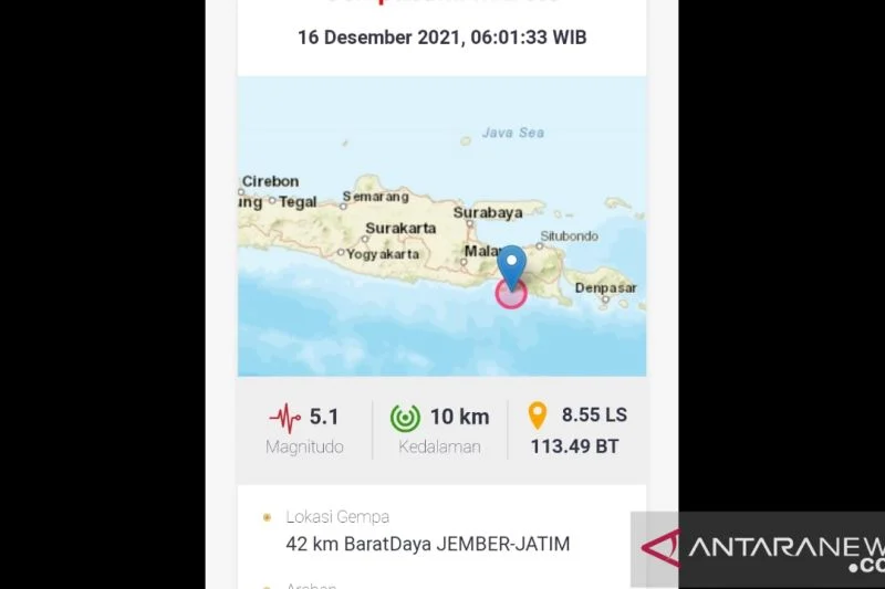 Gempa Magnitudo 5,1 Melanda Jember Jawa Timur, BMKG Pastikan Tidak Berpotensi Tsunami