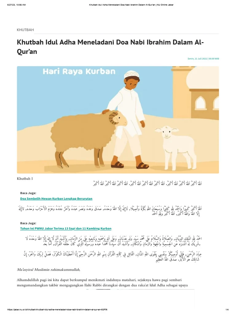 Khutbah Idul Adha 2026: Makna Pengorbanan Nabi Ibrahim dan Pelaksanaan Sholat Idul Adha