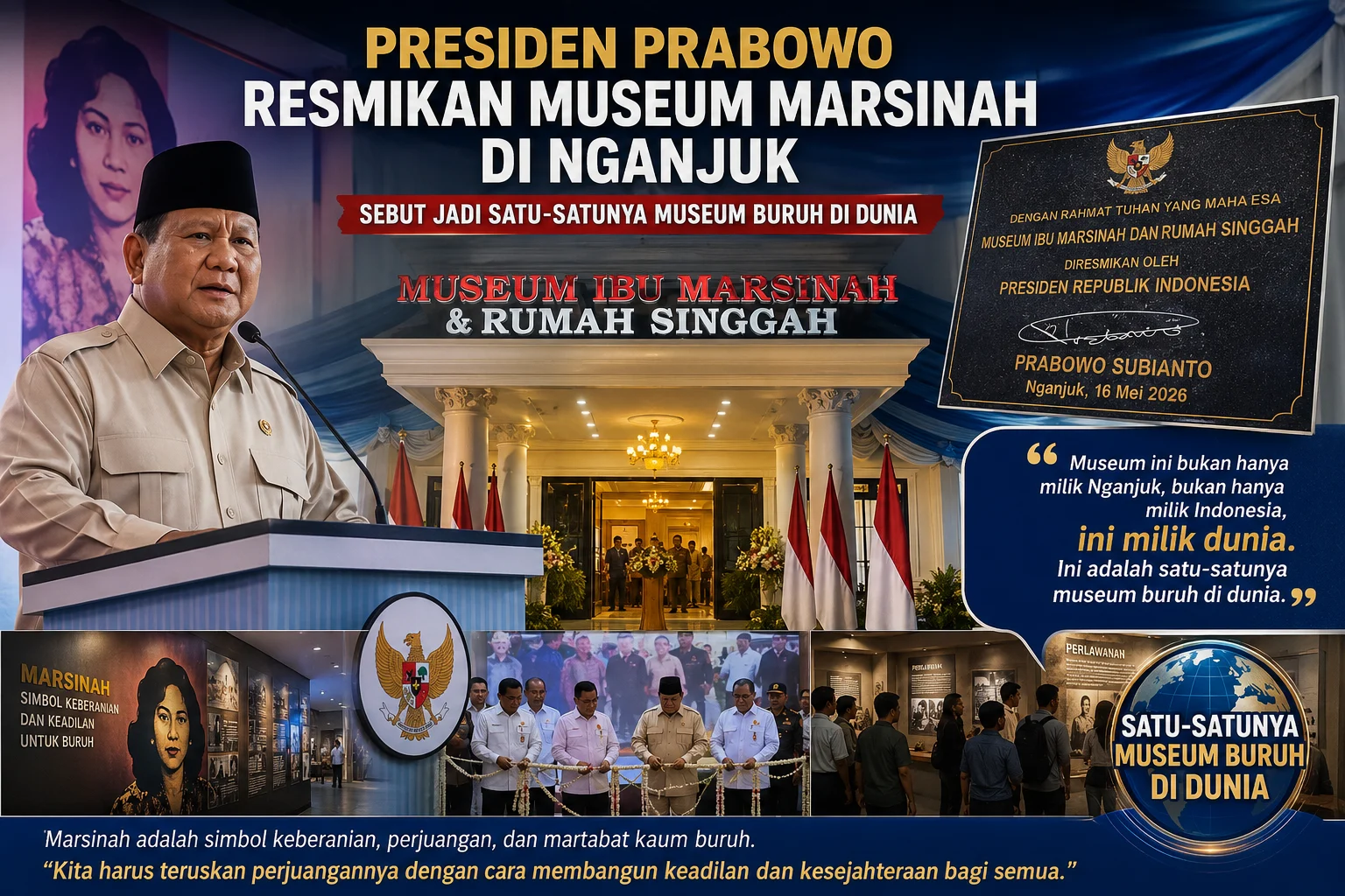 Presiden Prabowo Sebut Peresmian Museum Marsinah sebagai Peristiwa Langka untuk Buruh Indonesia