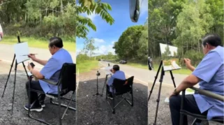 SBY Berhenti Mendadak di Pinggir Jalan untuk Melukis Panorama Waduk Pidekso di Wonogiri