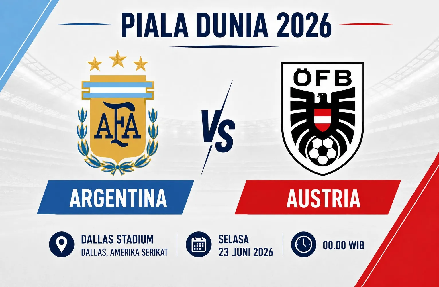 Jadwal Siaran Langsung Argentina vs Austria di Piala Dunia 2026: Live TVRI dan Link Streaming