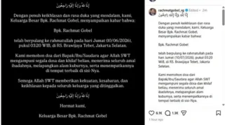 Anggota DPR RI Rachmat Gobel Meninggal Dunia di Usia 63 Tahun