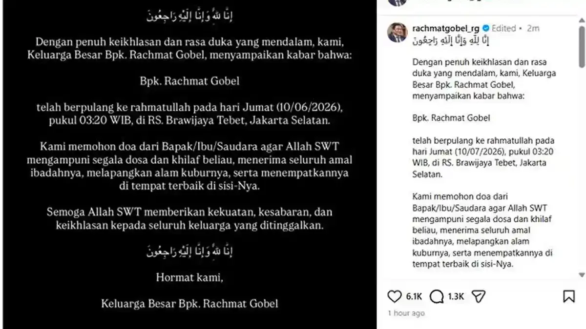 Anggota DPR RI Rachmat Gobel Meninggal Dunia di Usia 63 Tahun