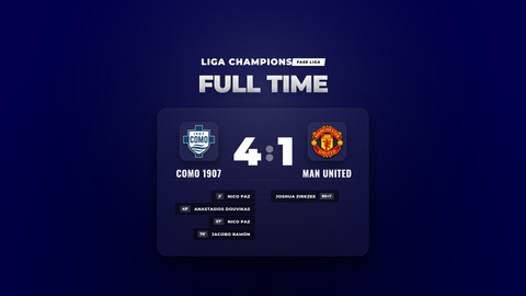 Hasil Liga Champions Como 1907 Libas Man United 4-1