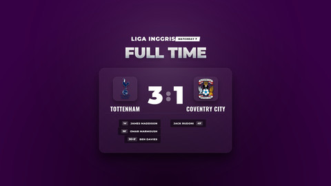 Hasil Liga Inggris: Tottenham Tundukkan Coventry City 3-1